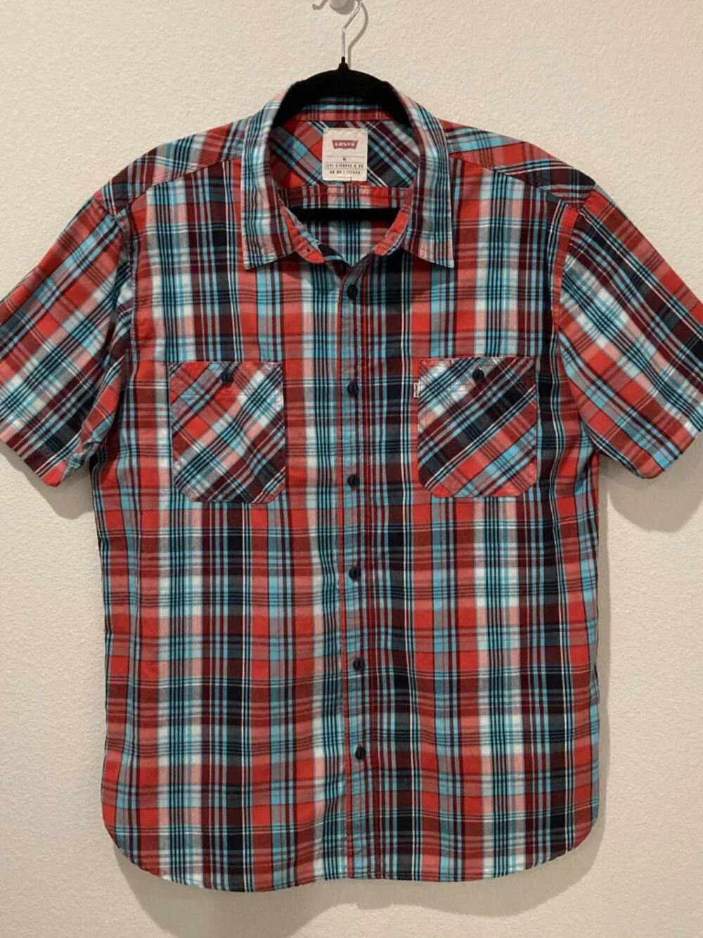 Levis Blue Red Brown Plaid Flannel Button Down Shirt XL